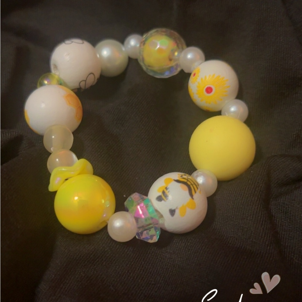 Hand Crafted Gnomes Yellow and White Beaded Bracelet